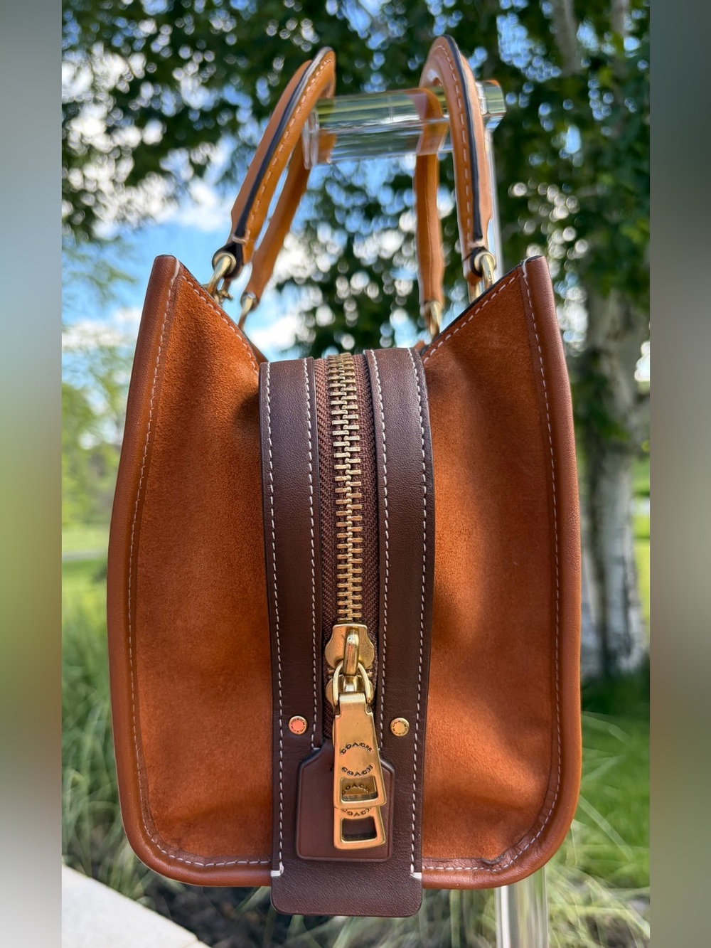 Coach Rogue 25 Signature Textile Jacquard Coco Amber Leather C6444 NWT - Picture 13 of 17